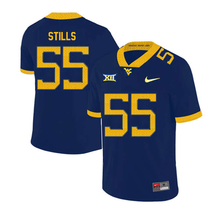 2019 Men #55 Dante Stills West Virginia Mountaineers College Football Jerseys Sale-Navy